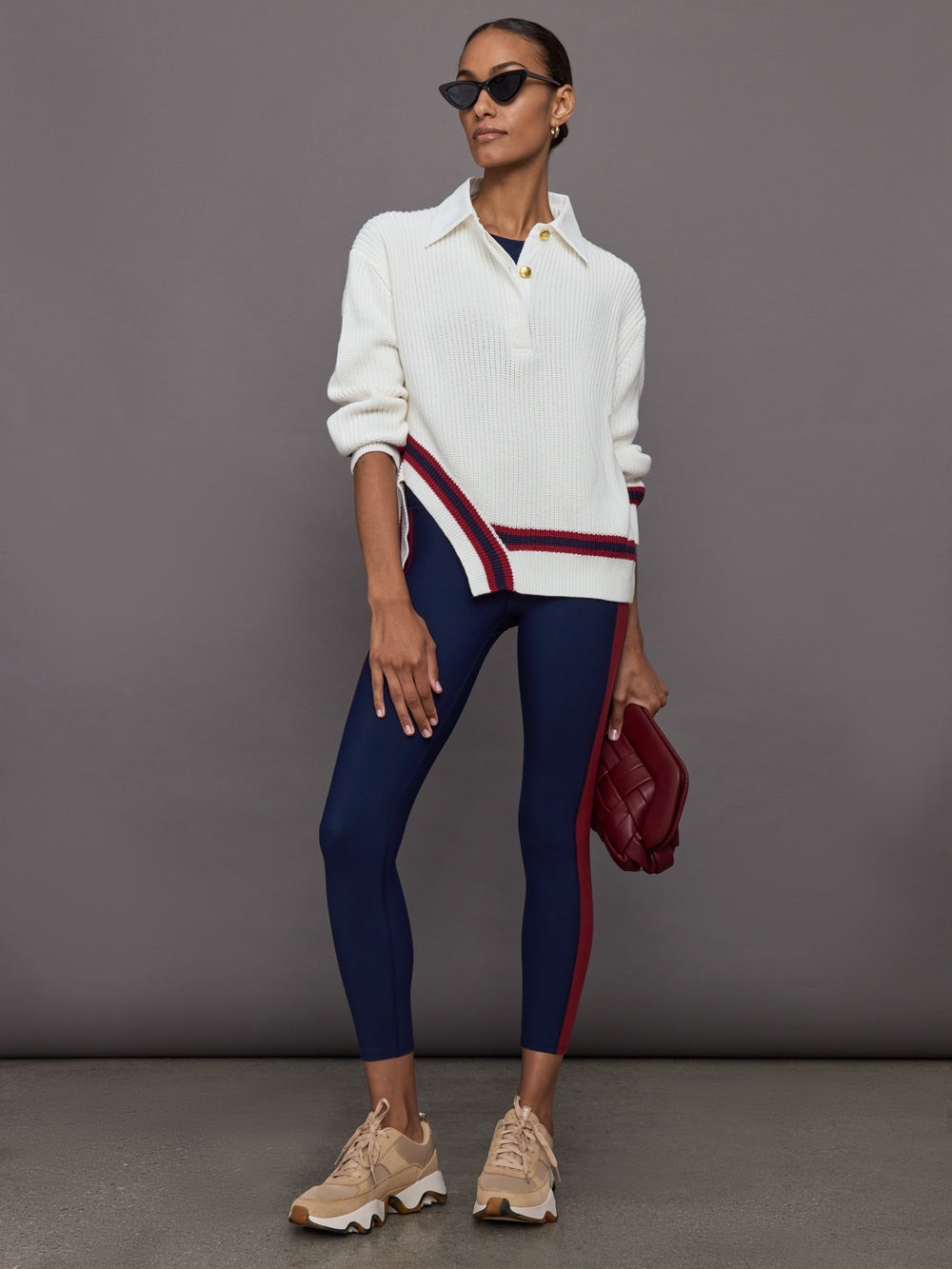 Carbon38 Colorblock Leggings in Melt Navy Red Dahlia Stripe